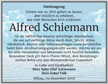 Traueranzeige von Alfred Schiemann von Mitteldeutsche Zeitung Merseburg/Querfurt
