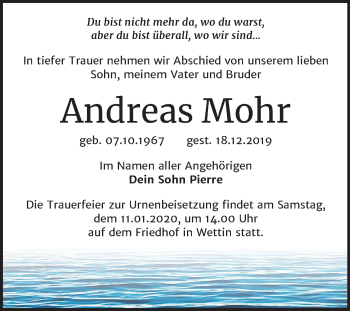Traueranzeige von Andreas Mohr von Mitteldeutsche Zeitung Halle/Saalkreis