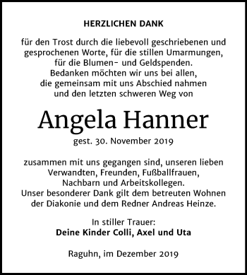 Traueranzeige von Angela Hanner von Mitteldeutsche Zeitung Bitterfeld