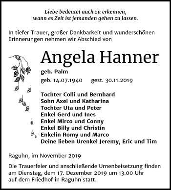 Traueranzeige von Angela Hanner von Mitteldeutsche Zeitung Bitterfeld