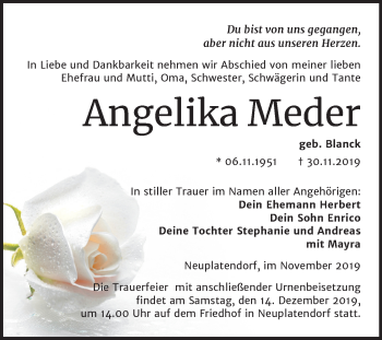 Traueranzeige von Angelika Meder von Super Sonntag Quedlinburg
