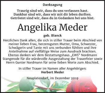 Traueranzeige von Angelika Meder von Mitteldeutsche Zeitung Quedlinburg