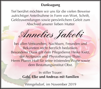 Traueranzeige von Annelies Jakobi von Wochenspiegel Weißenfels