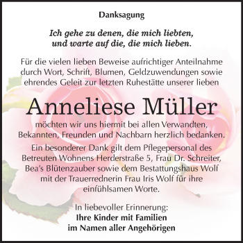 Traueranzeige von Anneliese Müller von Wochenspiegel Weißenfels