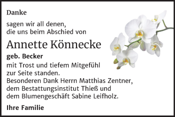 Traueranzeige von Annette Könnecke von Mitteldeutsche Zeitung Quedlinburg