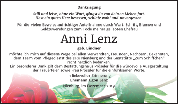 Traueranzeige von Anni Lenz von Super Sonntag Bernburg
