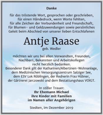 Traueranzeige von Antje Raase von Super Sonntag Mansfelder Land