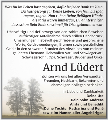 Traueranzeige von Arnd Lüdert von Super Sonntag Merseburg/Querfurt