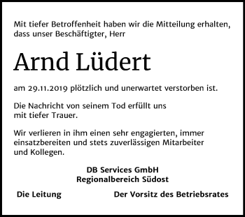 Traueranzeige von Arnd Lüdert von Mitteldeutsche Zeitung Halle/Saalkreis / Merseburg/Querfurt