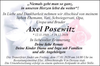 Traueranzeige von Axel Posewitz von Mitteldeutsche Zeitung Dessau-Roßlau
