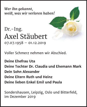 Traueranzeige von Axel Stäubert von Mitteldeutsche Zeitung Bitterfeld
