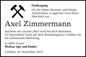 Traueranzeige von Axel Zimmermann von Wochenspiegel Mansfelder Land