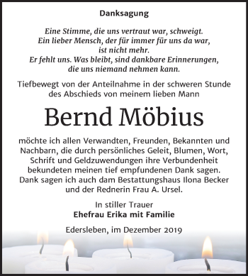 Traueranzeige von Bernd Möbius von Mitteldeutsche Zeitung Sangerhausen