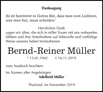 Traueranzeige von Bernd-Reiner Müller von Mitteldeutsche Zeitung Bitterfeld