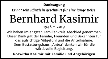 Traueranzeige von Bernhard Kasimir von Mitteldeutsche Zeitung Zeitz
