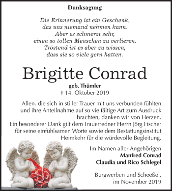Traueranzeige von Brigitte Conrad von Wochenspiegel Weißenfels