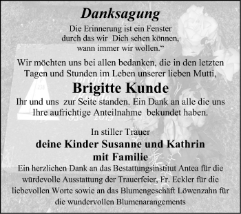 Traueranzeige von Brigitte Kunde von Mitteldeutsche Zeitung Wittenberg