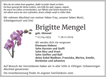 Traueranzeige von Brigitte Mengel von Super Sonntag Zeitz