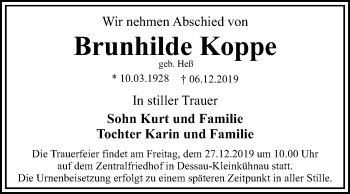 Traueranzeige von Brunhilde Koppe von Mitteldeutsche Zeitung Dessau-Roßlau