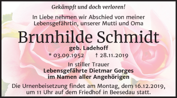 Traueranzeige von Brunhilde Schmidt von Super Sonntag Bernburg