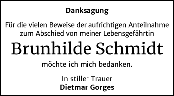Traueranzeige von Brunhilde Schmidt von Super Sonntag Bernburg