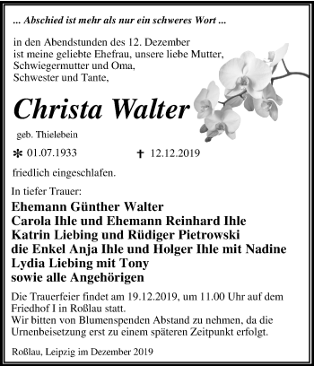 Traueranzeige von Christa Walter von Mitteldeutsche Zeitung Dessau-Roßlau