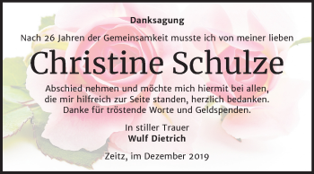 Traueranzeige von Christine Schulze von Mitteldeutsche Zeitung Zeitz