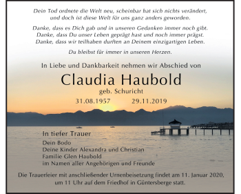 Traueranzeige von Claudia Haubold von Mitteldeutsche Zeitung Quedlinburg