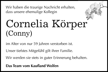 Traueranzeige von Cornelia Körper von Wochenspiegel Bitterfeld