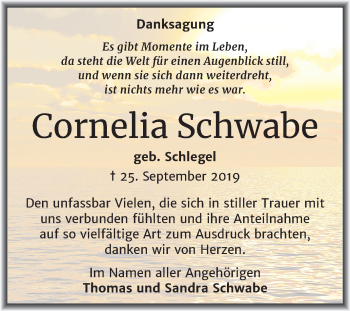 Traueranzeige von Cornelia Schwabe von Wochenspiegel Weißenfels
