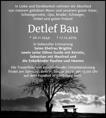 Traueranzeige von Detlef Bau von Mitteldeutsche Zeitung Halle/Saalkreis