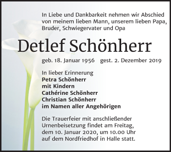 Traueranzeige von Detlef Schönherr von Mitteldeutsche Zeitung Halle/Saalkreis