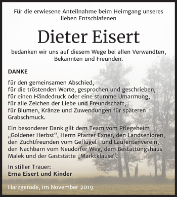 Traueranzeige von Dieter Eisert von Super Sonntag Quedlinburg
