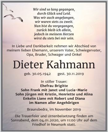 Traueranzeige von Dieter Kahmann von Super Sonntag Merseburg/Querfurt