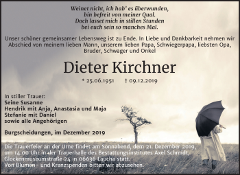 Traueranzeige von Dieter Kirchner von Mitteldeutsche Zeitung Naumburg/Nebra