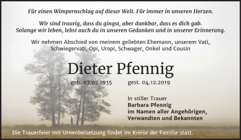Traueranzeige von Dieter Pfennig von Mitteldeutsche Zeitung Bitterfeld