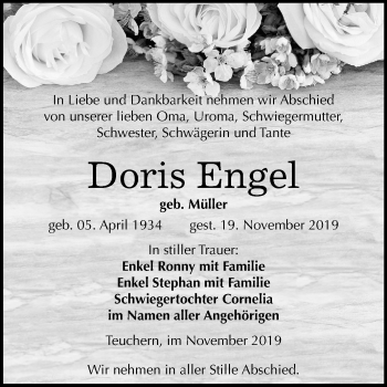 Traueranzeige von Doris Engel von Wochenspiegel Weißenfels