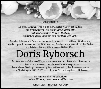 Traueranzeige von Doris Ryborsch von Mitteldeutsche Zeitung Quedlinburg