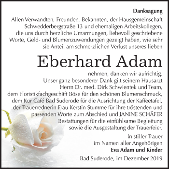 Traueranzeige von Eberhard Adam von Mitteldeutsche Zeitung Quedlinburg