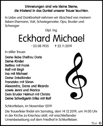 Traueranzeige von Eckhard Michael von Wochenspiegel Weißenfels