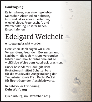Traueranzeige von Edelgard Weichelt von Super Sonntag Quedlinburg