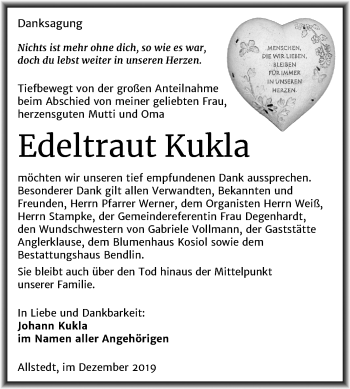 Traueranzeige von Edeltraut Kukla von Mitteldeutsche Zeitung Sangerhausen