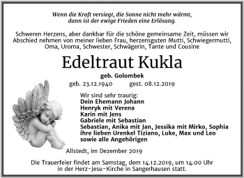 Traueranzeige von Edeltraut Kukla von Mitteldeutsche Zeitung Sangerhausen