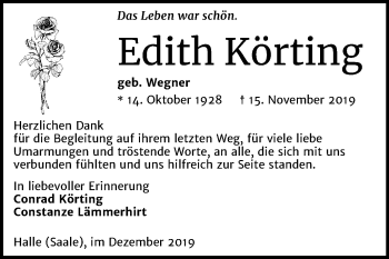 Traueranzeige von Edith Körting von Mitteldeutsche Zeitung Halle/Saalkreis