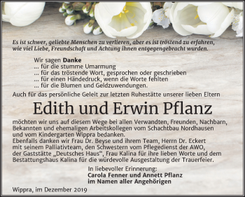Traueranzeige von Edith Pflanz von Mitteldeutsche Zeitung Mansfelder Land
