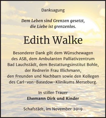 Traueranzeige von Edith Walke von Super Sonntag Merseburg/Querfurt