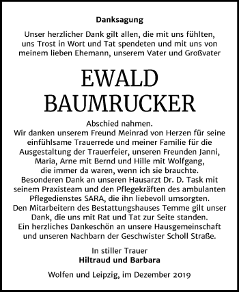 Traueranzeige von Eewald Baumrucker von Wochenspiegel Bitterfeld