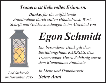 Traueranzeige von Egon Schmidt von Super Sonntag Quedlinburg