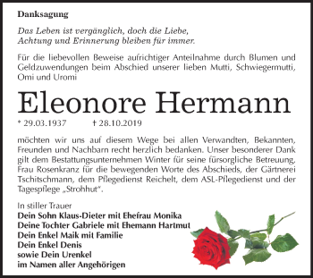Traueranzeige von Eleonore Hermann von Wochenspiegel Bitterfeld