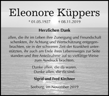Traueranzeige von Eleonore Köppers von Wochenspiegel Mansfelder Land